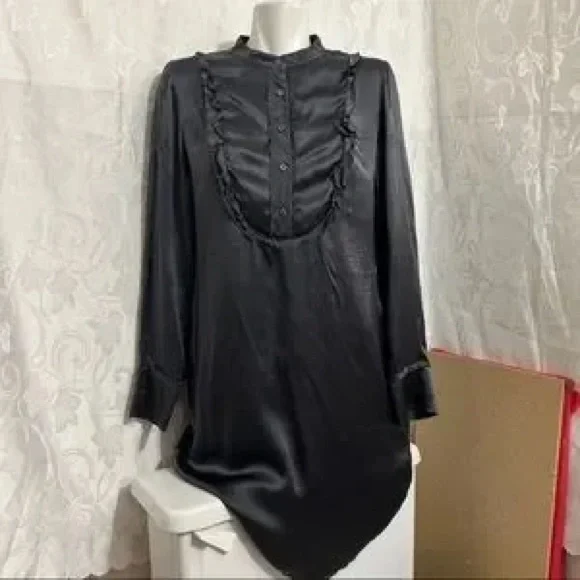 VTG | BANANA REPUBLIC SILK GIRLY COQUETTE UTILITY SHIRT DRESS TUNIC QUIET LUXURY - Picture 2 of 12